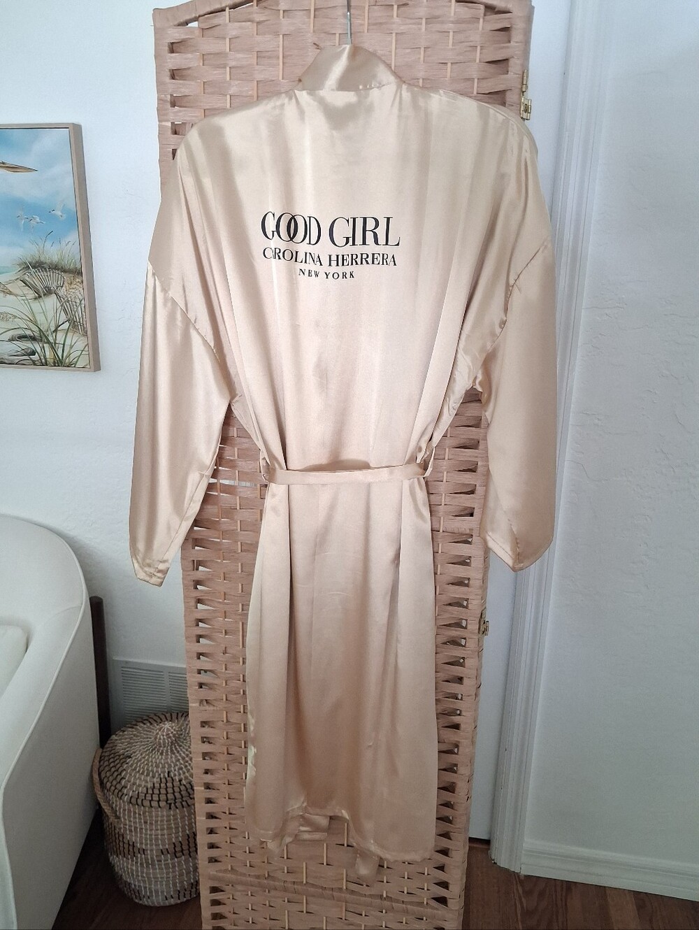 Carolina Herrera Satin 'Good Girl' Robe in Champagne Gold One Size